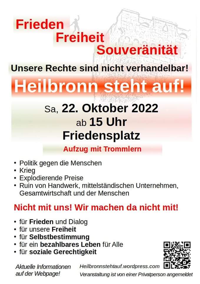 Heilbronn steht auf" gegen den bundesrepublikanischen Wahnsinn: Boykottmaßnahmen gegen Russland ohne Energie - Corona-Schwachsinn!