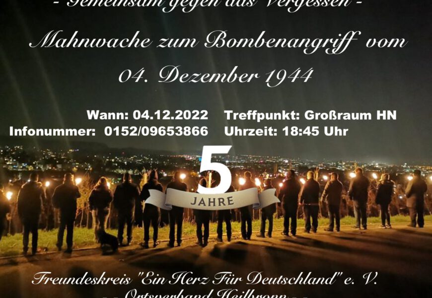 4. Dezember 2022: Mahnwache eingedenk der Zerstörung Heilbronns vor 78 Jahren