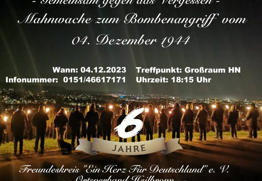 4. Dezember 2023: Mahnwache eingedenk der Zerstörung Heilbronns vor 79 Jahren