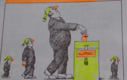23. Februar 2025: Schlaf-Michel auf dem Weg zur Urne 23. Februar 2025: Schlaf-Michel auf dem Weg zur Urne