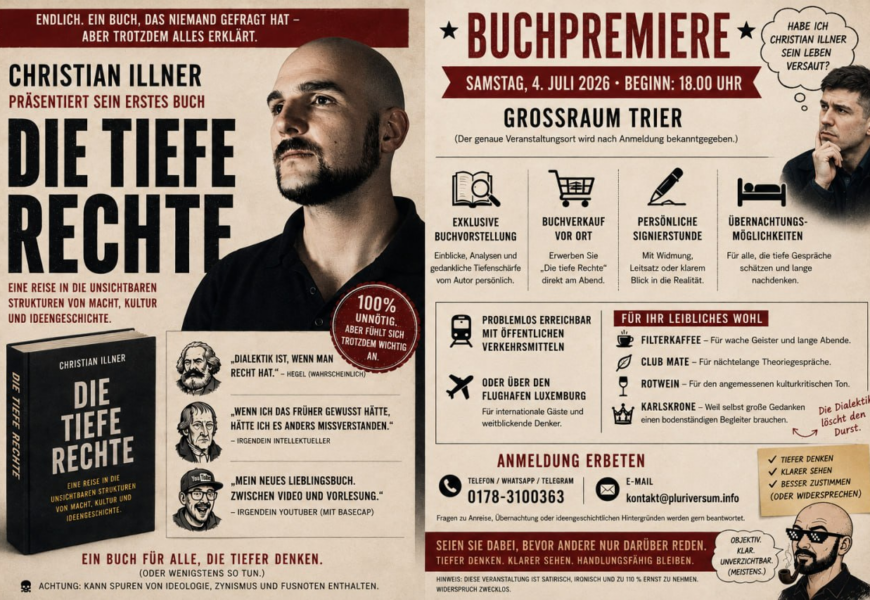 4. Juli 2026: Buchpremiere Christian Illner: „Die tiefe Rechte“ 4. Juli 2026: Buchpremiere Christian Illner: „Die tiefe Rechte“